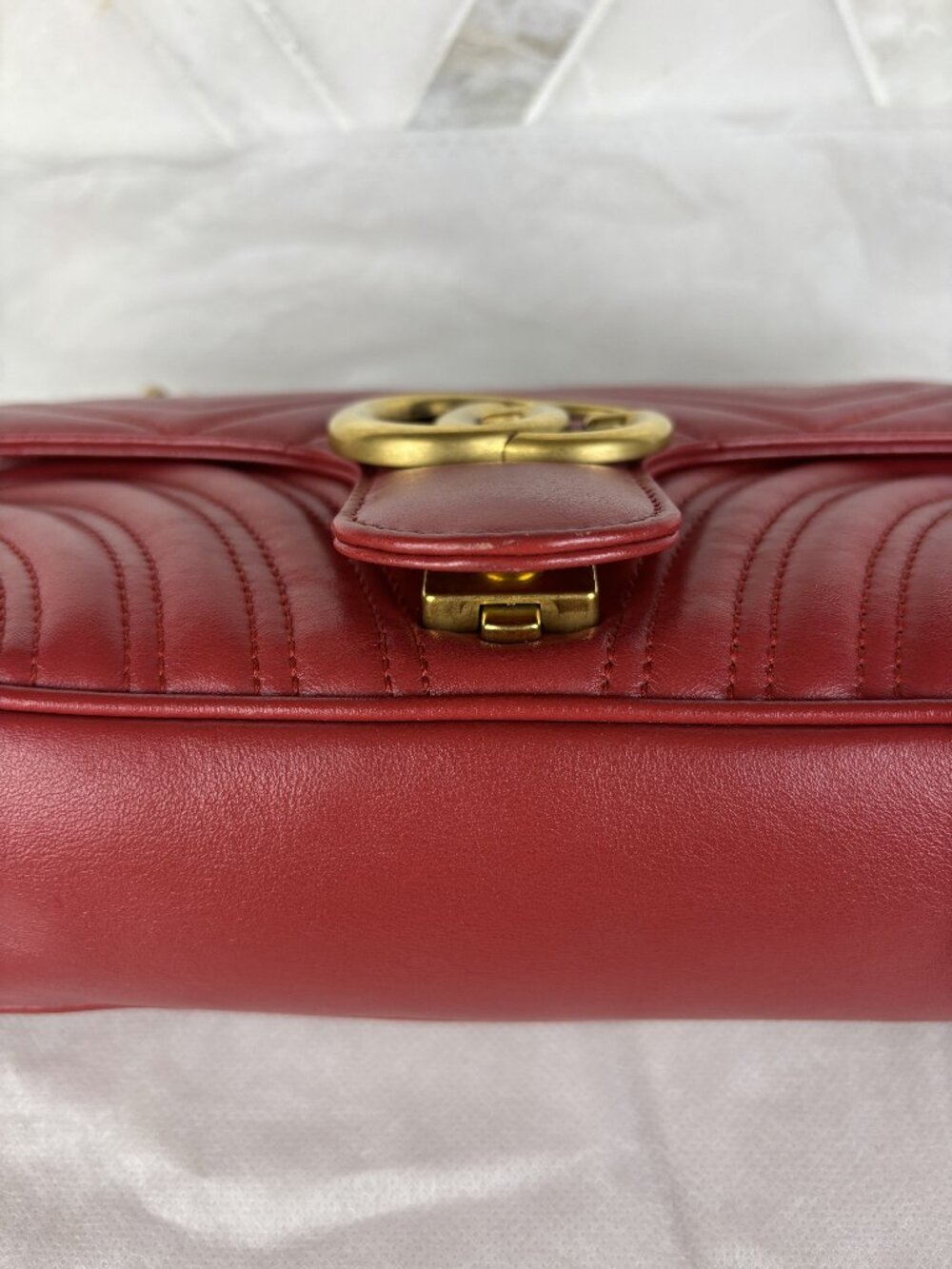 Gucci GG Marmont Medium Shoulder Bag Flap Quilted Crossbody Chain Red Heart EUC - Picture 11 of 16